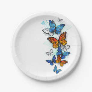 Prato De Papel Borboletas voadoras Morpho e Monarca