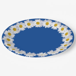 Prato De Papel Borda de margarida branca em azul