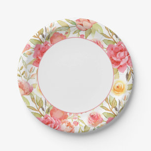 Prato De Papel Borda Floral Cor-de-Água Rosa