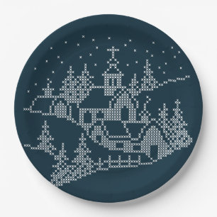 Prato De Papel Bordado da vila de Natal, noite sagrada nórdica