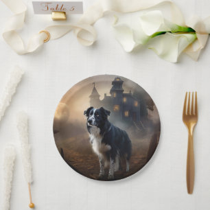 Prato De Papel Border Collie Halloween Assustador 