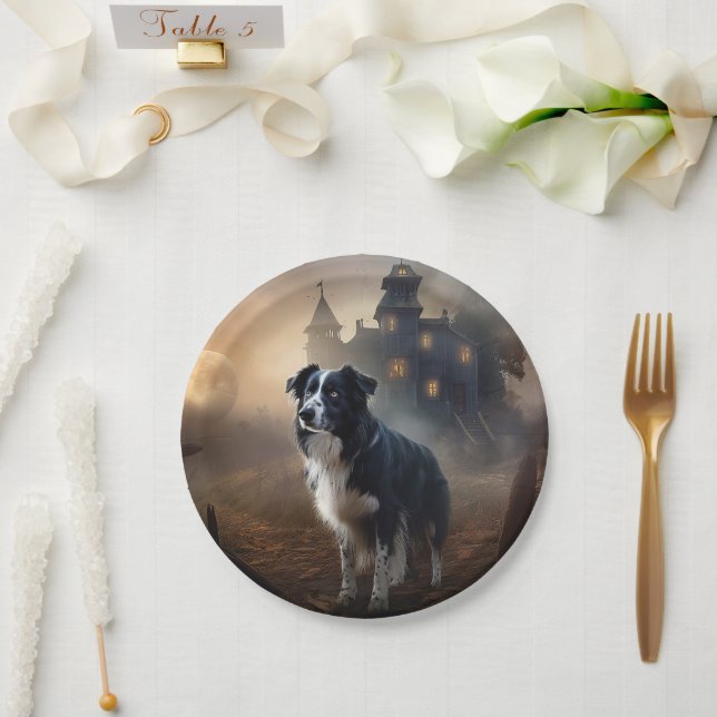 Prato De Papel Border Collie Halloween Scary (Casamento)
