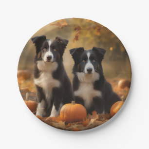 Prato De Papel Bordo Collie Puppy Autumn Delight Pumpkin