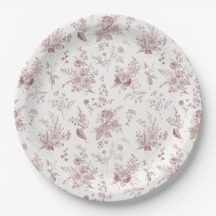 Prato De Papel Borgonha Toile De Jouy Vintage Floral Chinoiserie
