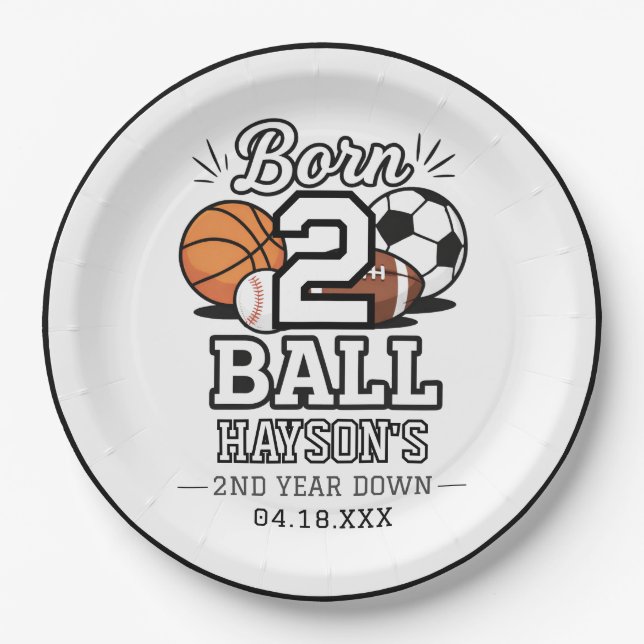 Prato De Papel Born 2 Ball Sports Themed Boy 2nd Birthday Party (Frente)