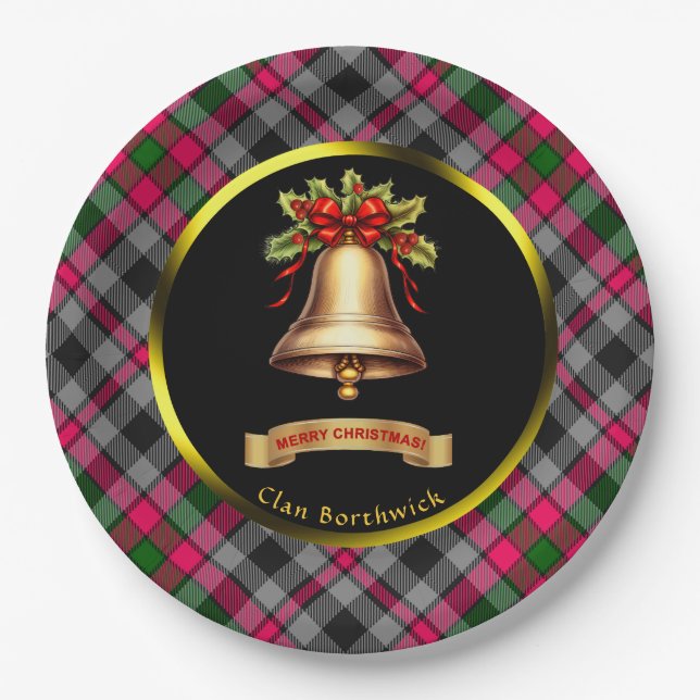 Prato De Papel Borthwick Tartan Personalizado Natal (Frente)