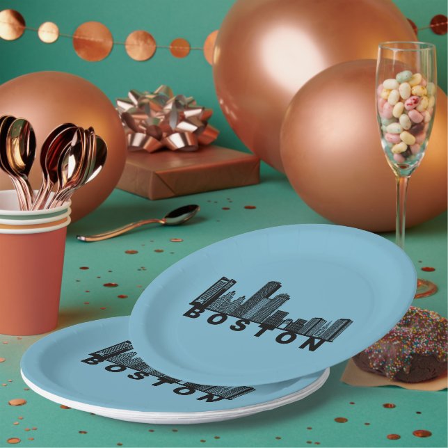 Prato De Papel Boston Skyline Silhouette  (Múltiplo)