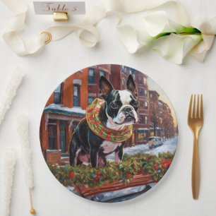 Prato De Papel Boston Terrier Christmas Fesason