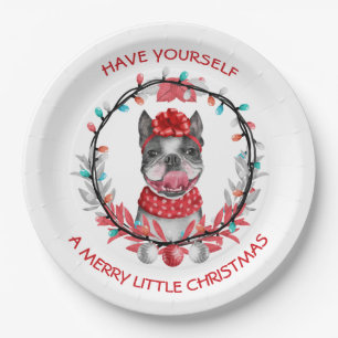 Prato De Papel Boston Terrier Feliz Natal