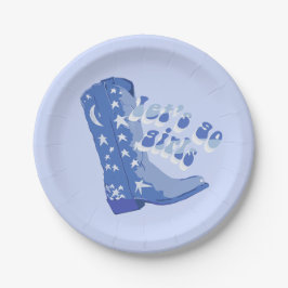 Prato De Papel Bota Cowgirl Azul Fofo de Menina