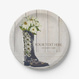 Prato De Papel Bota Rústica Country com Chuva de Daisies para Noi