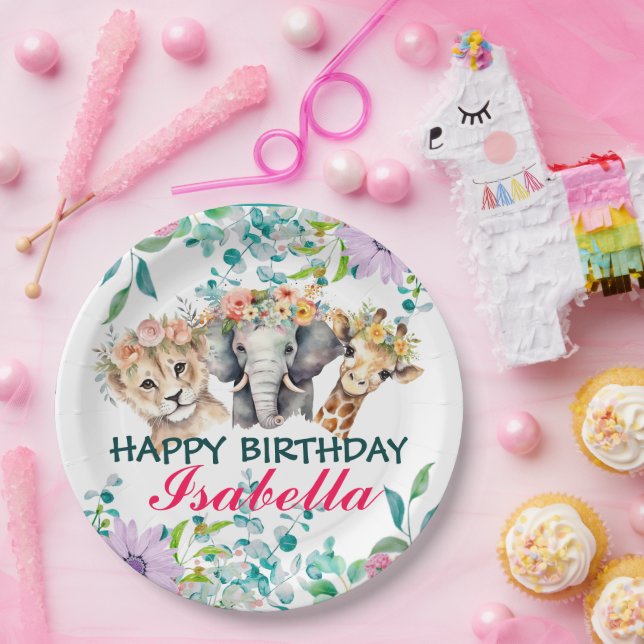 Prato De Papel Bótamo Floral Bótamo Selva Animais Aniversário Bem (Festa)