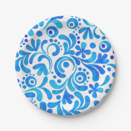 Prato De Papel Botânica Vibrante Azul e Branco