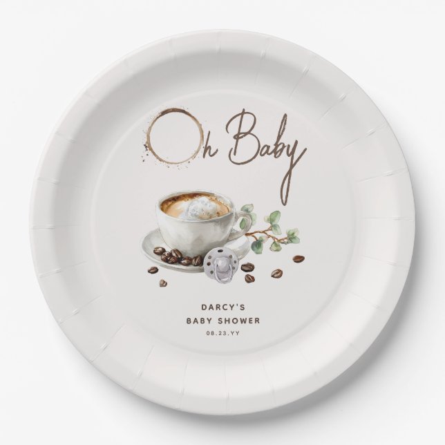 Prato De Papel Botanical Baby is Brewing' Coffee Baby Shower (Frente)