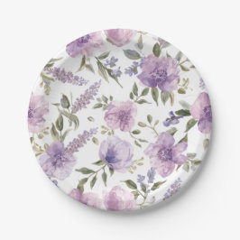 Prato De Papel Botânico Aquarela Floral Roxo Lavanda