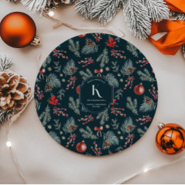 Prato De Papel Botânicos de Inverno | Natal Monograma