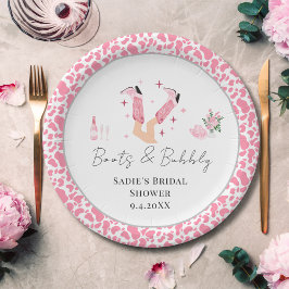 Prato De Papel Botas de Cowboy Rosa & Bridal Shower Espumante
