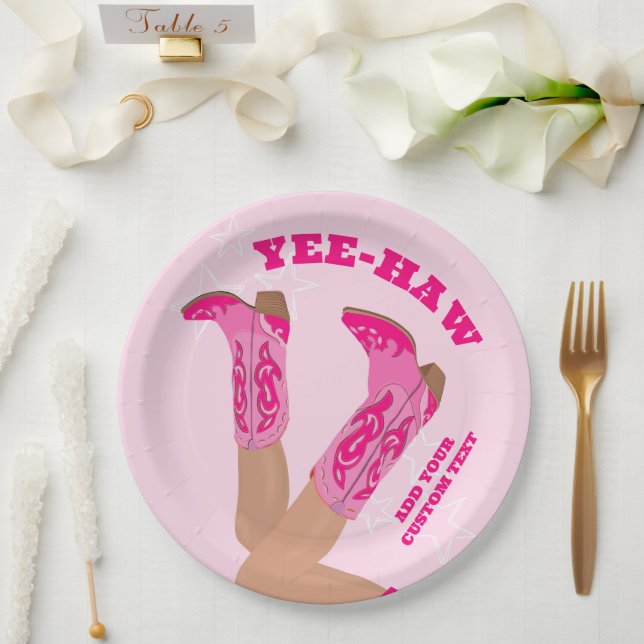 Prato De Papel Botas de Cowgirl Personalizadas (Casamento)