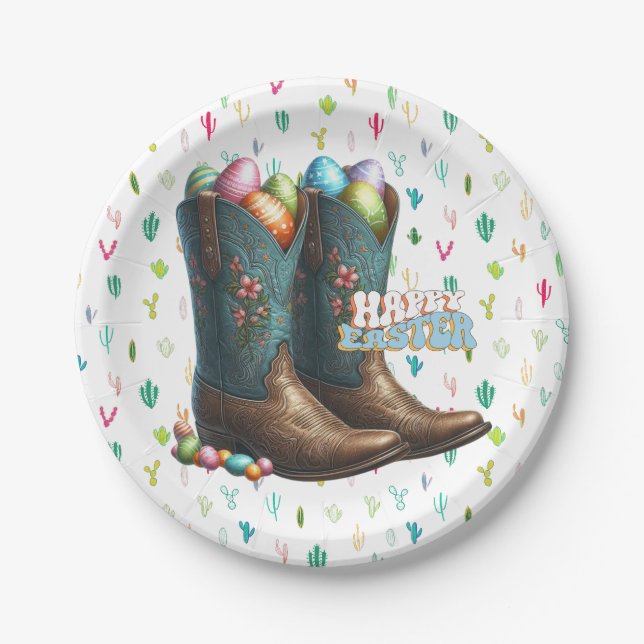Prato De Papel Botas de ovos da Páscoa do Texas/sudoeste (Frente)