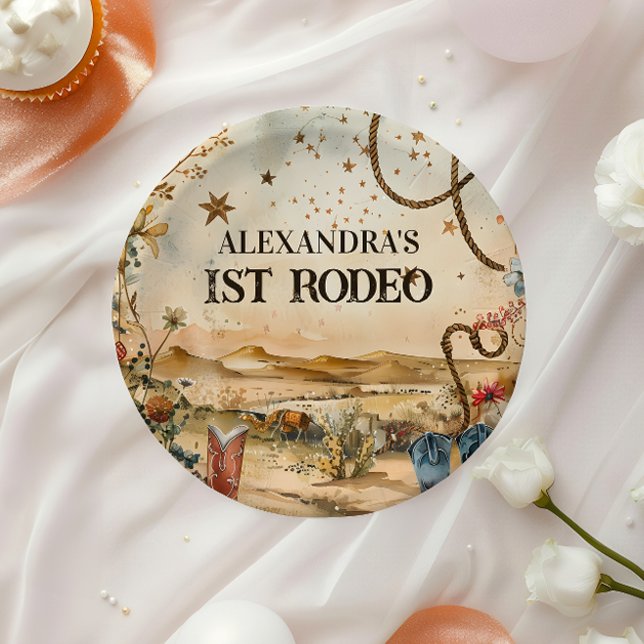 Prato De Papel Botas de Rodeio & Cactus 1º Aniversário (Criador carregado)