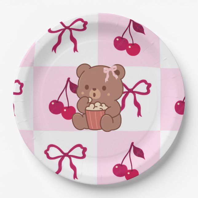 Prato De Papel Bows & Bears Paper Plates (Frente)