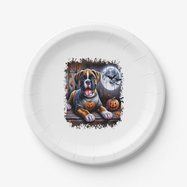 Prato De Papel Boxer Dog Halloween (Frente)