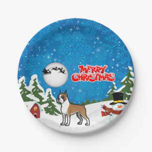 Prato De Papel Boxer Feliz De Natal Com Um Neve E Papais noeis