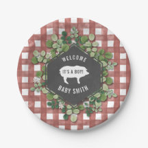 Boy Baby Q Botanical Gingham Chá de fraldas