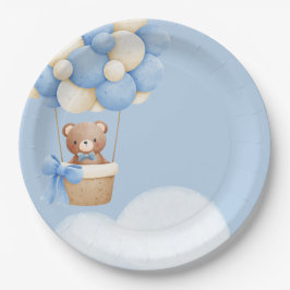 Prato De Papel Boy Baby Shower Bear  Balloon Paper Plate