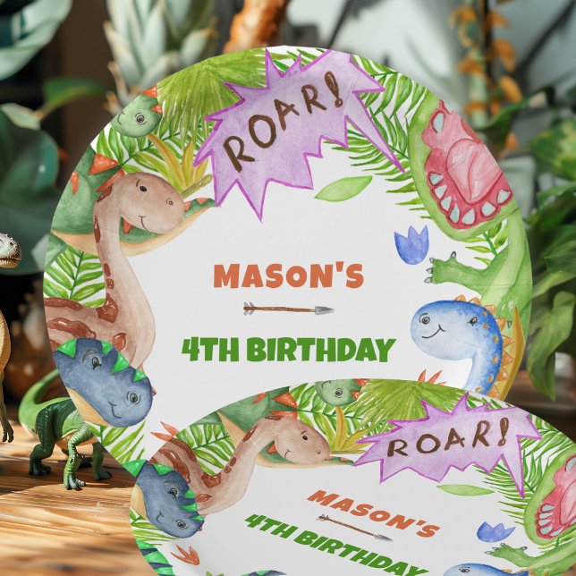Prato De Papel Boy Dinosaur 4th Birthday  (Criador carregado)