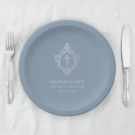 Prato De Papel Boy First Communy Dusty Blue Vintage Cruz