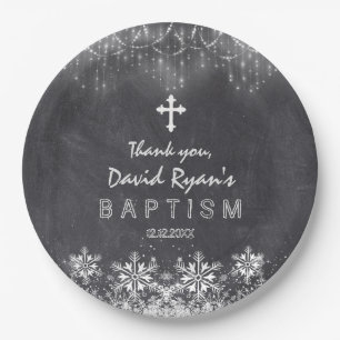 Prato De Papel Boy Winter String Luzes Snowflakes Chalk Baptism