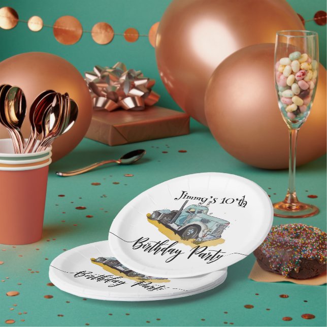 Prato De Papel Boys Birthday Party Blue Semi Truck (Múltiplo)