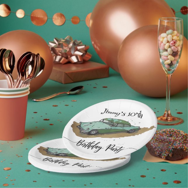 Prato De Papel Boys birthday party with two toned sedan (Múltiplo)