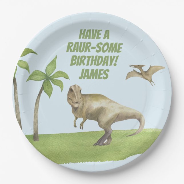 Prato De Papel Boys Dinosaur Birthday  (Frente)