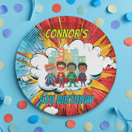 Prato De Papel Boys Superhero Birthday Party Paper Plate