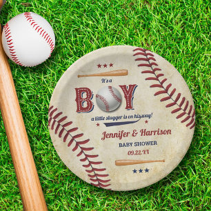 Prato De Papel Boys Vintage Baseball Chá de fraldas
