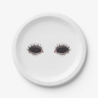 Prato de papel branco de Halloween com olhos assus