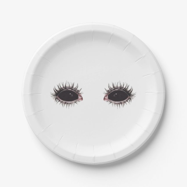 Prato de papel branco de Halloween com olhos assus (Frente)