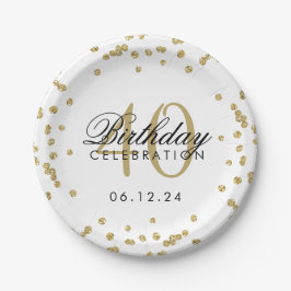 Prato De Papel Branco Dourado de Glitter Confetti