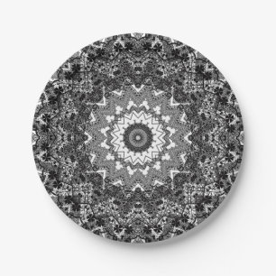 Prato De Papel Branco preto, trabalho aberto, mandala