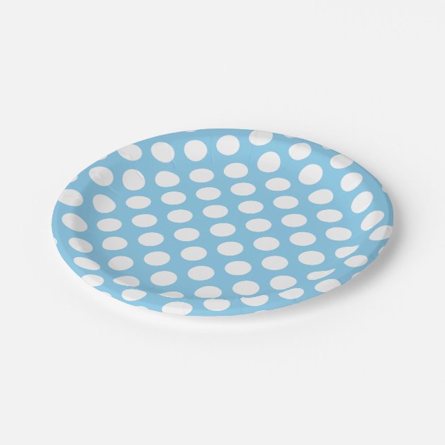 Prato De Papel Branco sobre Bolinhas de tamanho grande azul-bebê (Inclinado)