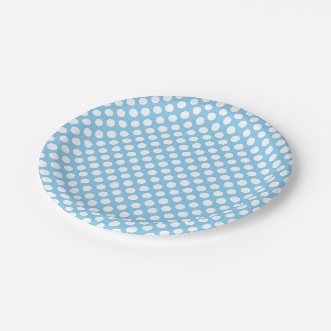 Prato De Papel Branco sobre Bolinhas de tamanho médio de azul-beb (Inclinado)
