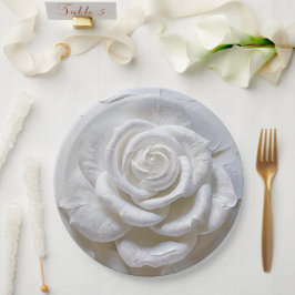 Prato De Papel Branco Sobre Branco - Rosa Esculpida