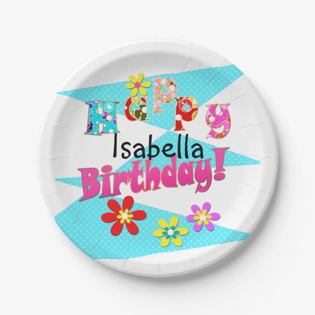 Prato De Papel Brancos brancos, cor-de-rosa, brilhantes, flores,  (Frente)