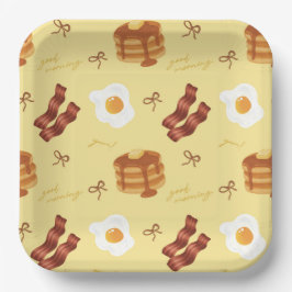 Prato De Papel Breakfast Brunch Theme Bacon Eggs Pancakes Pattern