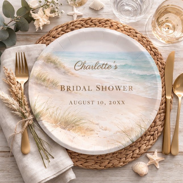 Prato De Papel Bridal Shower beach coastal elegant (Criador carregado)