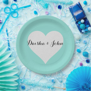 Prato De Papel BRIDE Teal Blue & Silver Heart Party