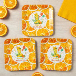 Prato De Papel Bright Citrus First Birthday Paper Plates