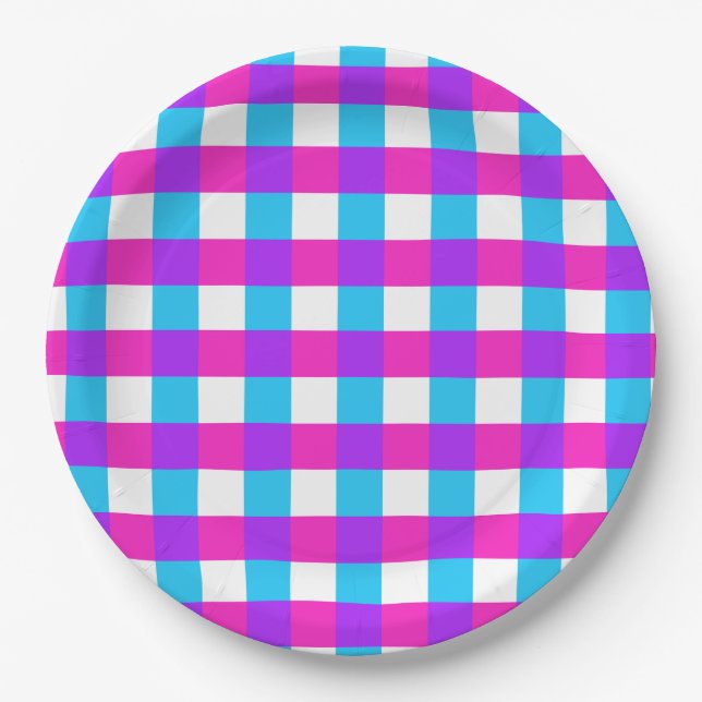 Prato De Papel Bright Gingham Party Plates - estilos 3 (Frente)